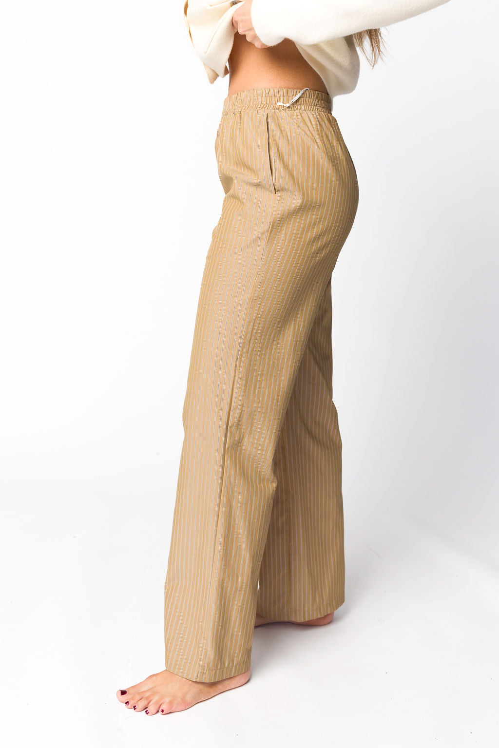 Michelle Striped Pajama Style Pants in Camel