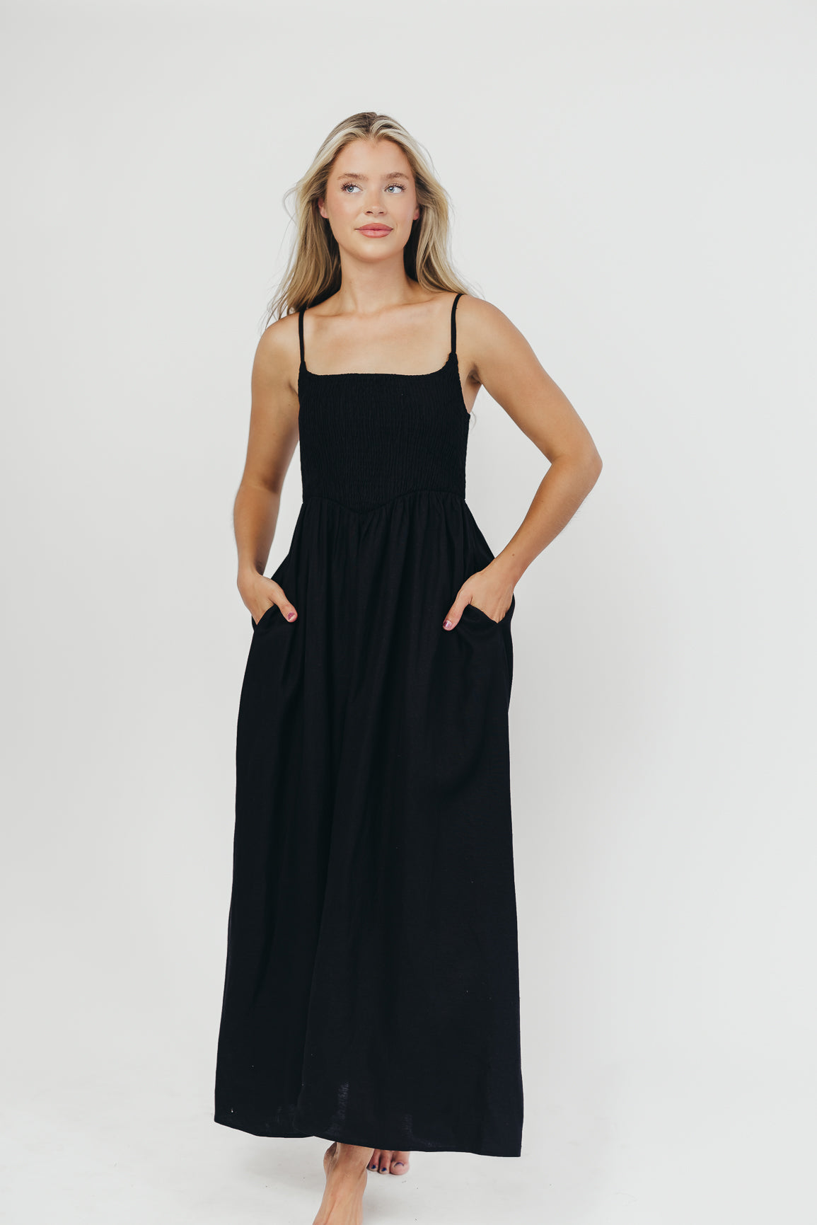 Josefina Smocked Maxi Dress in Black - Bump Friendly