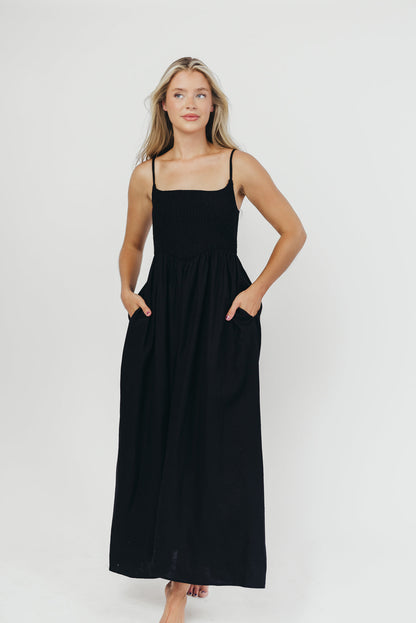 Josefina Smocked Maxi Dress in Black - Bump Friendly