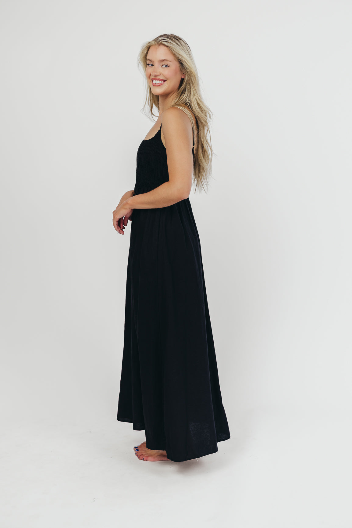 Josefina Smocked Maxi Dress in Black - Bump Friendly