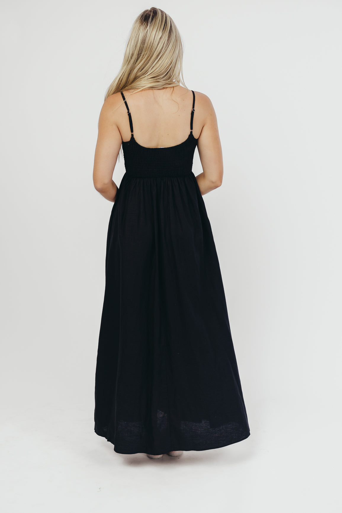 Josefina Smocked Maxi Dress in Black - Bump Friendly