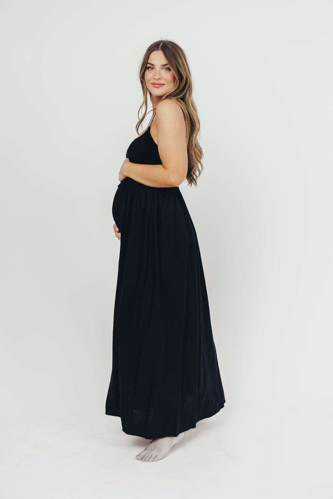 Josefina Smocked Maxi Dress in Black - Bump Friendly