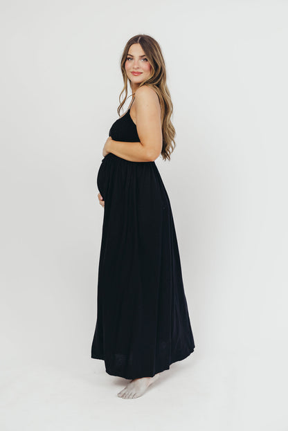 Josefina Smocked Maxi Dress in Black - Bump Friendly