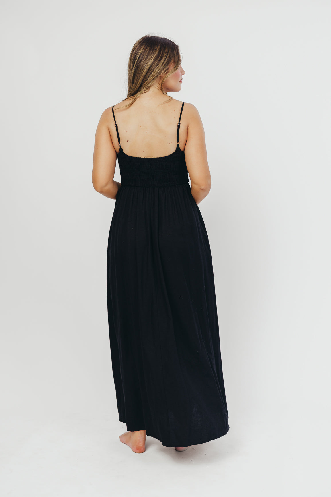 Josefina Smocked Maxi Dress in Black - Bump Friendly