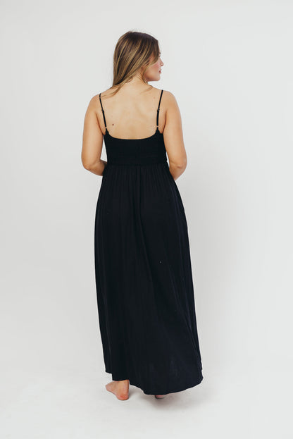 Josefina Smocked Maxi Dress in Black - Bump Friendly