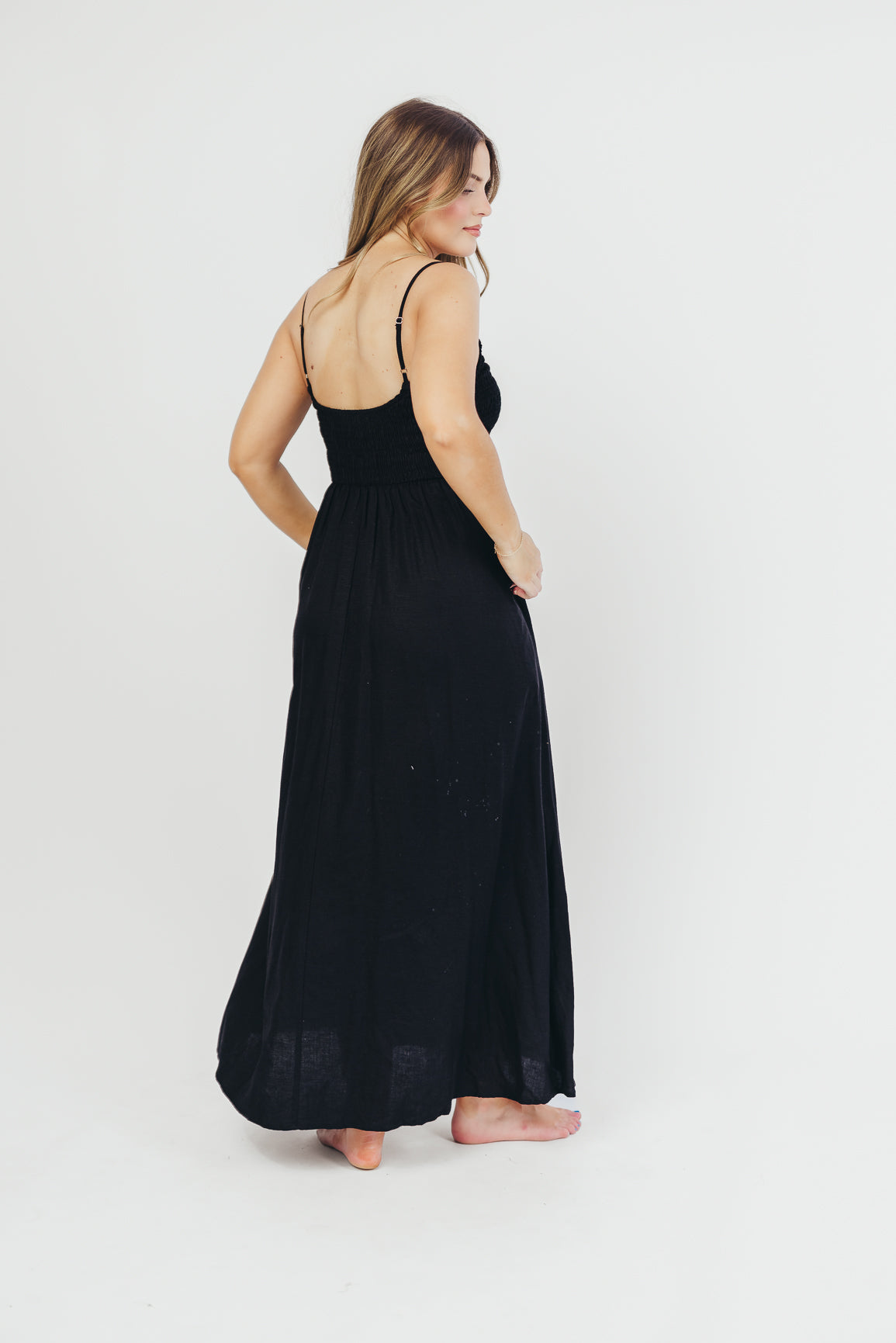 Josefina Smocked Maxi Dress in Black - Bump Friendly