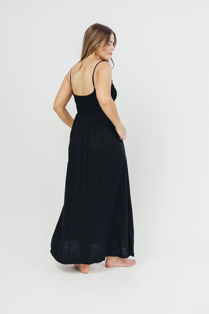 Josefina Smocked Maxi Dress in Black - Bump Friendly