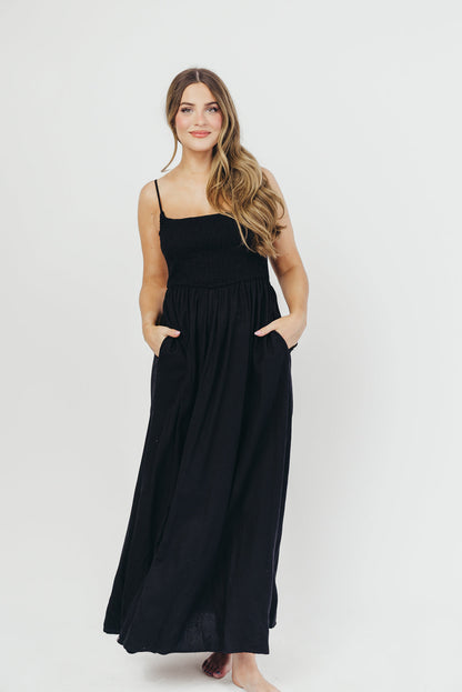 Josefina Smocked Maxi Dress in Black - Bump Friendly