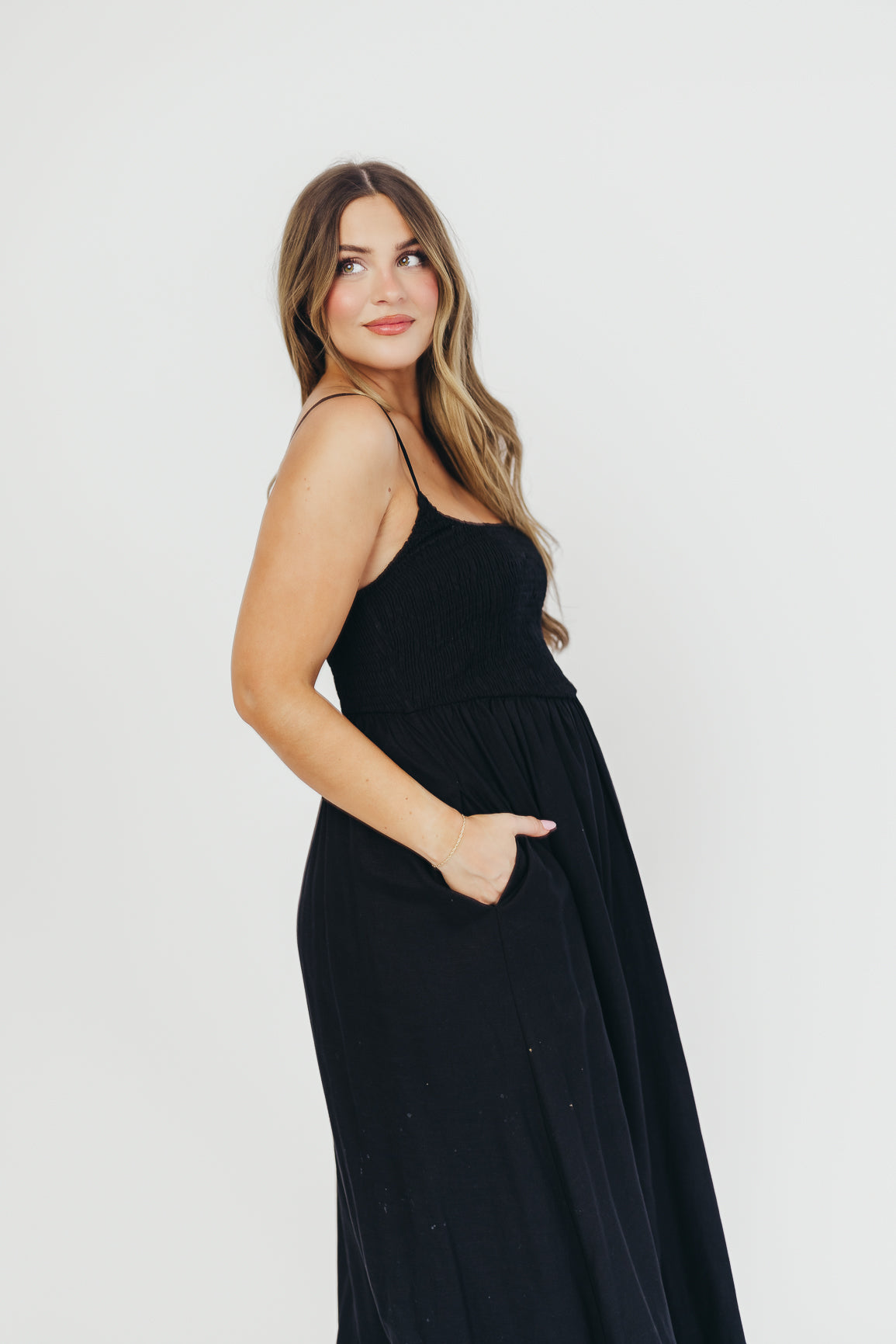 Josefina Smocked Maxi Dress in Black - Bump Friendly