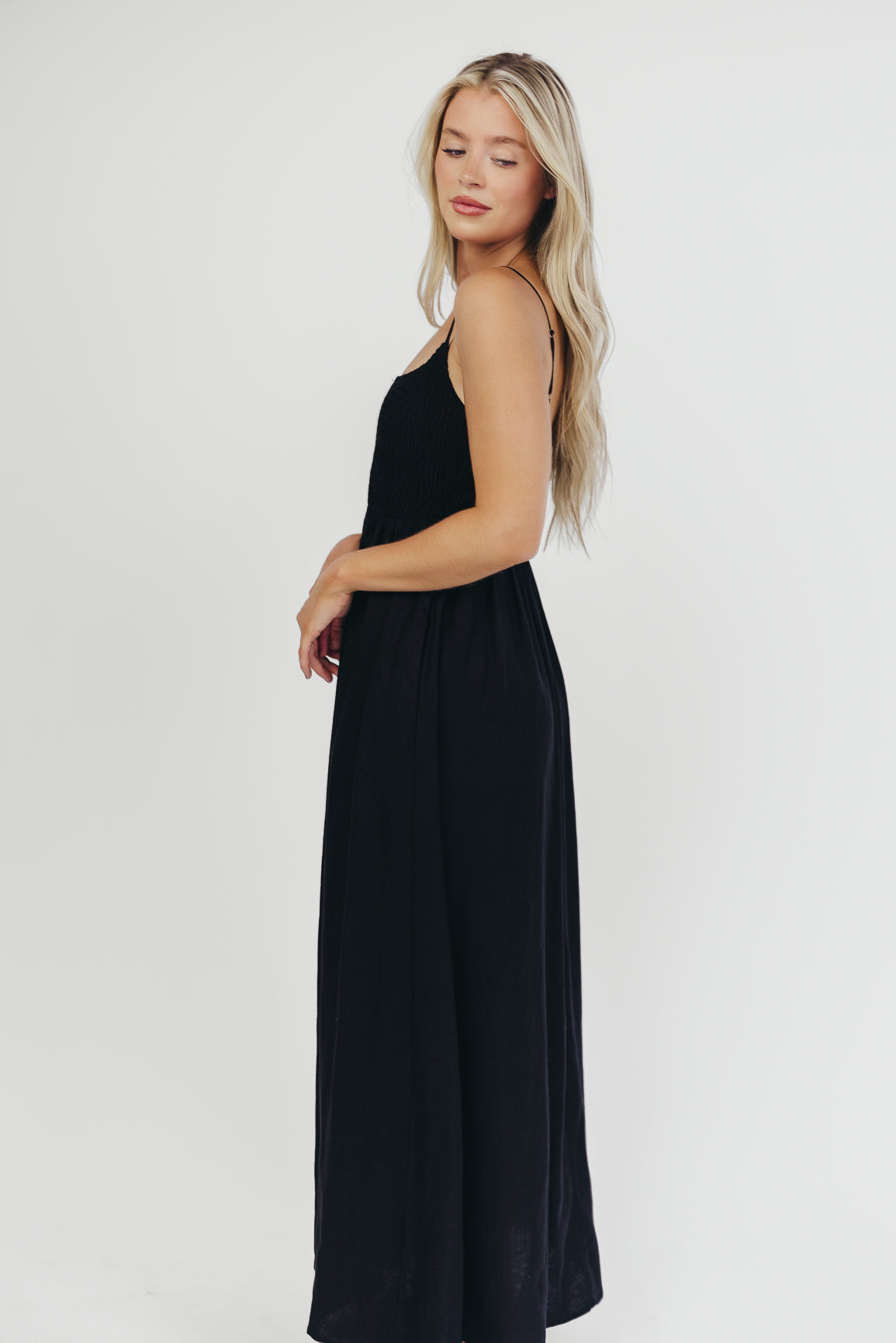 Josefina Smocked Maxi Dress in Black - Bump Friendly