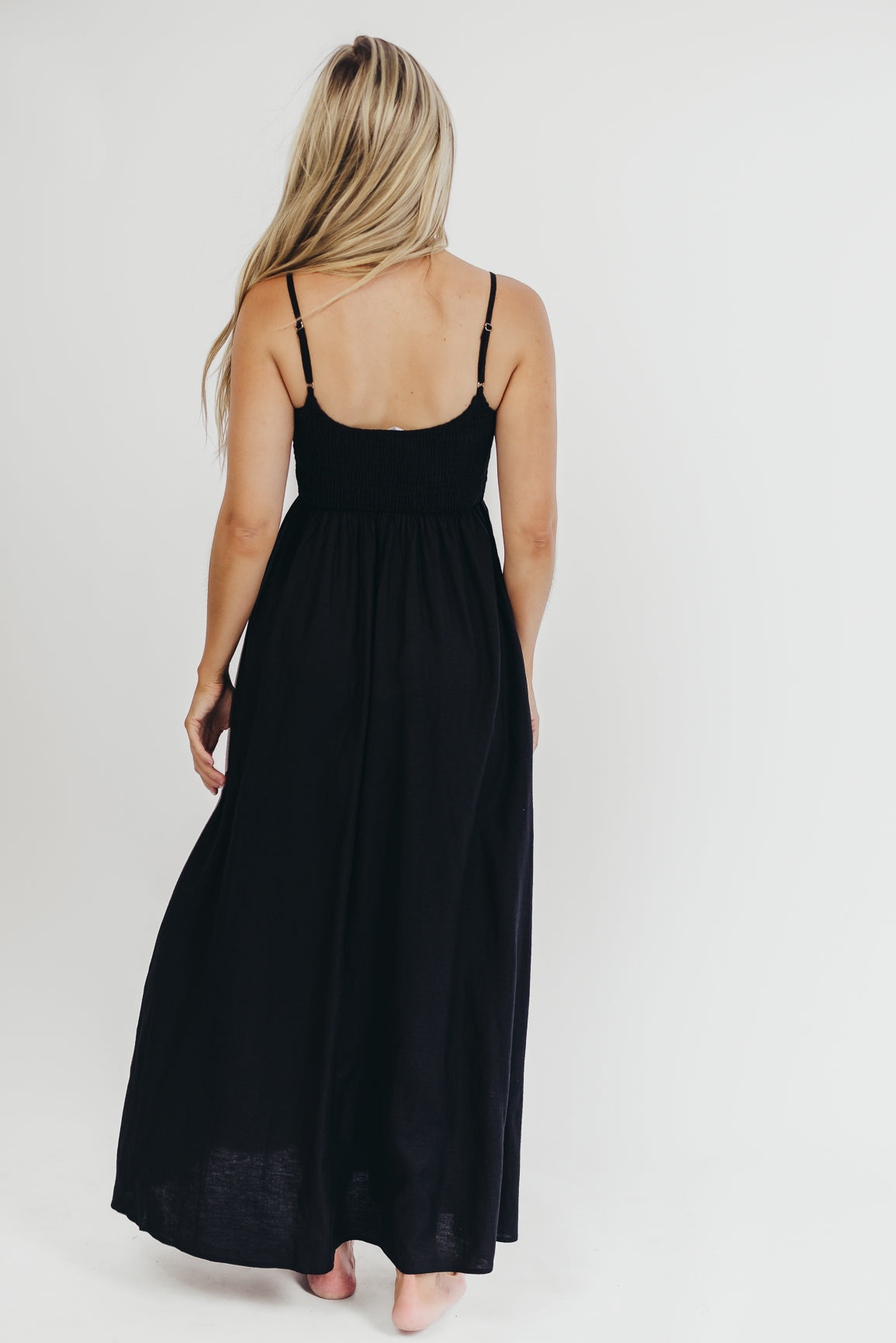 Josefina Smocked Maxi Dress in Black - Bump Friendly
