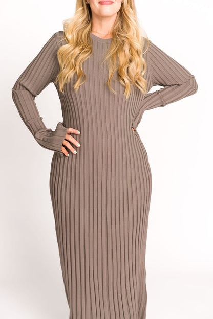 Colette Premium Long Sleeved Ribbed Knit Maxi Dress in Slate - Bump Friendly