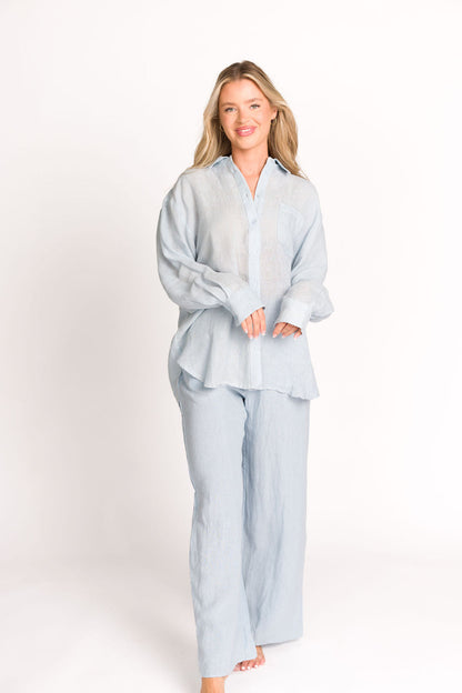 Pip Wide Leg Linen Pants in Light Blue