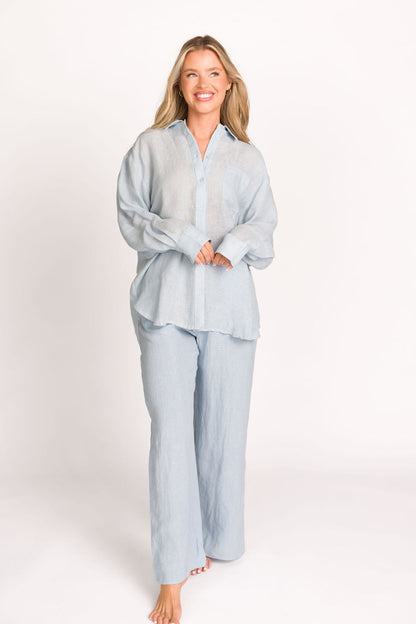Pip Wide Leg Linen Pants in Light Blue