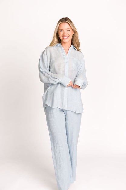 Pip Wide Leg Linen Pants in Light Blue