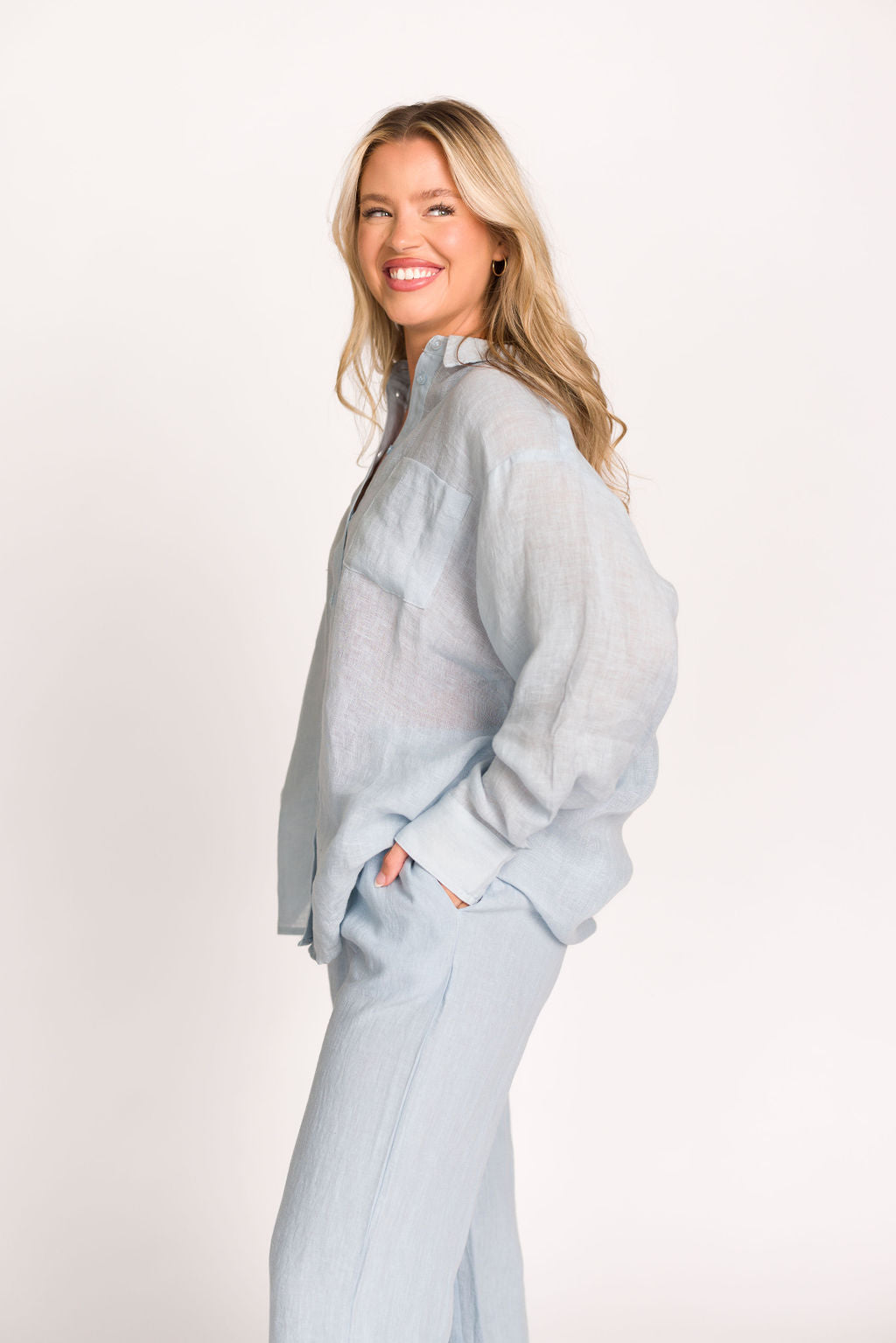 Pip Wide Leg Linen Pants in Light Blue