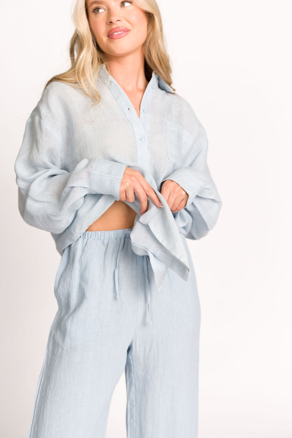 Pip Wide Leg Linen Pants in Light Blue