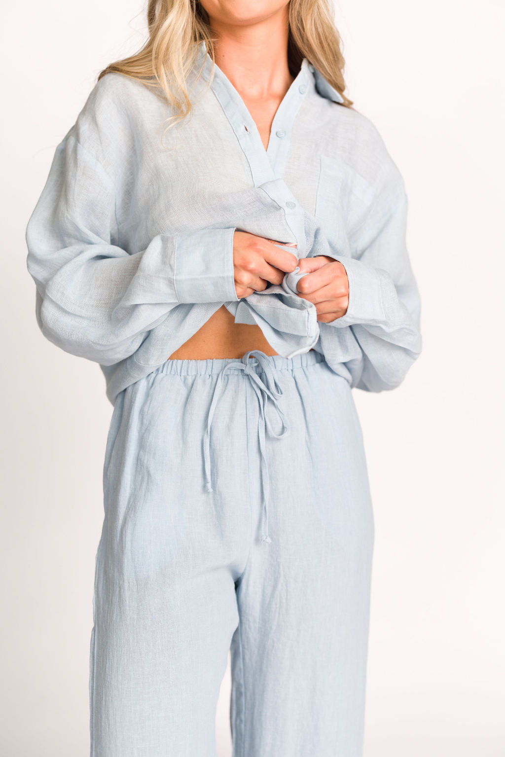Pip Wide Leg Linen Pants in Light Blue