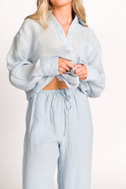 Pip Wide Leg Linen Pants in Light Blue