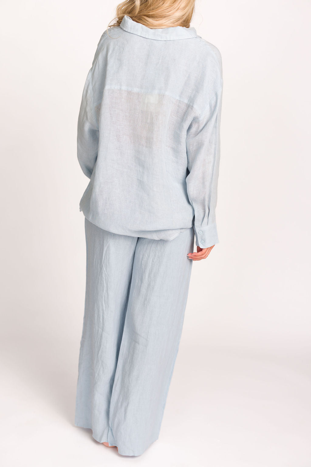 Pip Wide Leg Linen Pants in Light Blue