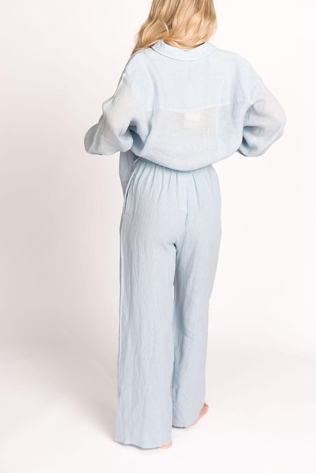 Pip Wide Leg Linen Pants in Light Blue