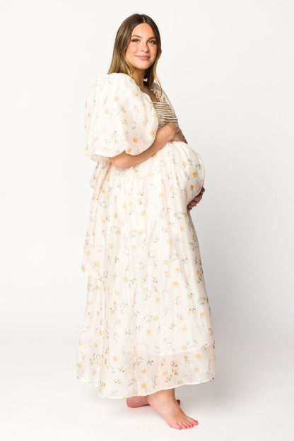 Melody Maxi Dress with Pleats and Bow Detail in Yellow Rose Floral - Bump Friendly & Inclusive Sizing (S-3XL)