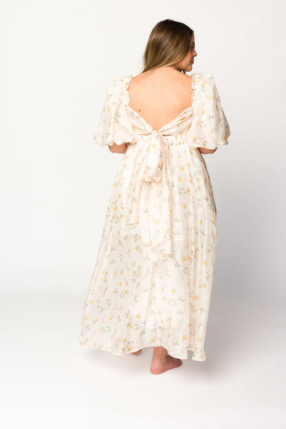 Melody Maxi Dress with Pleats and Bow Detail in Yellow Rose Floral - Bump Friendly & Inclusive Sizing (S-3XL)