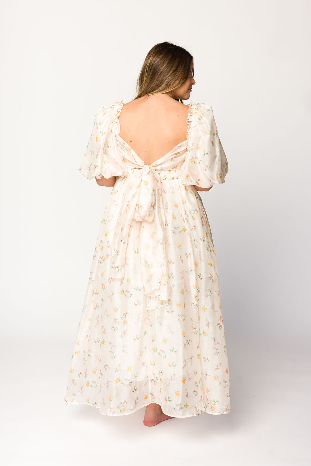 Melody Maxi Dress with Pleats and Bow Detail in Yellow Rose Floral - Bump Friendly & Inclusive Sizing (S-3XL)
