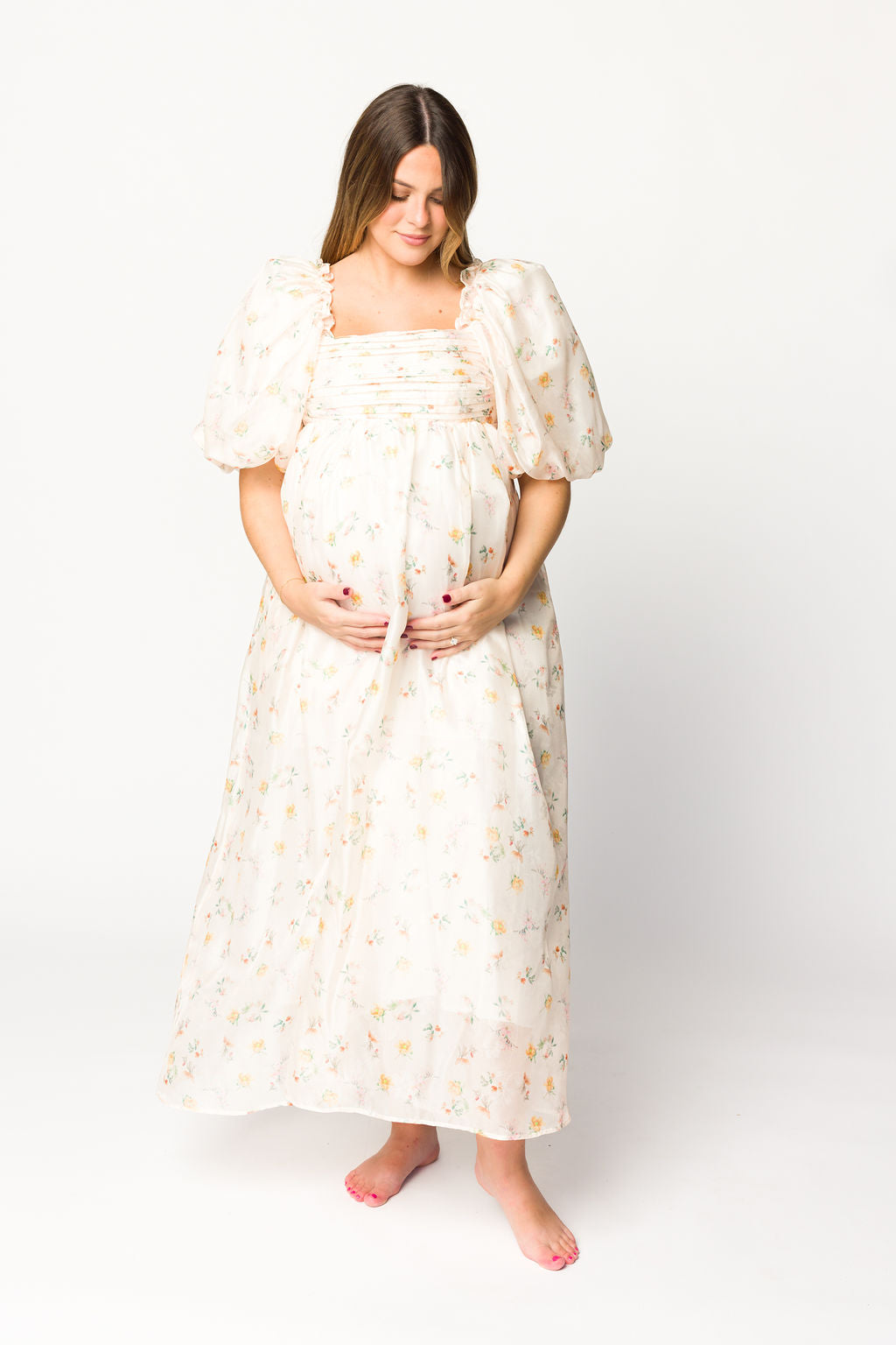 Melody Maxi Dress with Pleats and Bow Detail in Yellow Rose Floral - Bump Friendly & Inclusive Sizing (S-3XL)