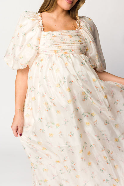 Melody Maxi Dress with Pleats and Bow Detail in Yellow Rose Floral - Bump Friendly & Inclusive Sizing (S-3XL)