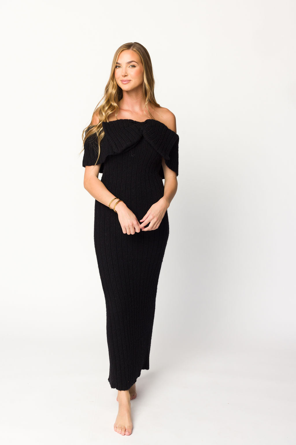 Aston Bow Front Maxi Sweater Dress in Black - Bump Friendly