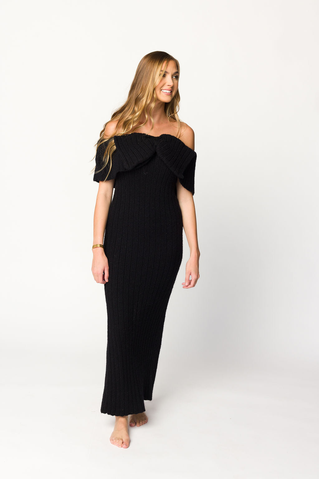 Aston Bow Front Maxi Sweater Dress in Black - Bump Friendly