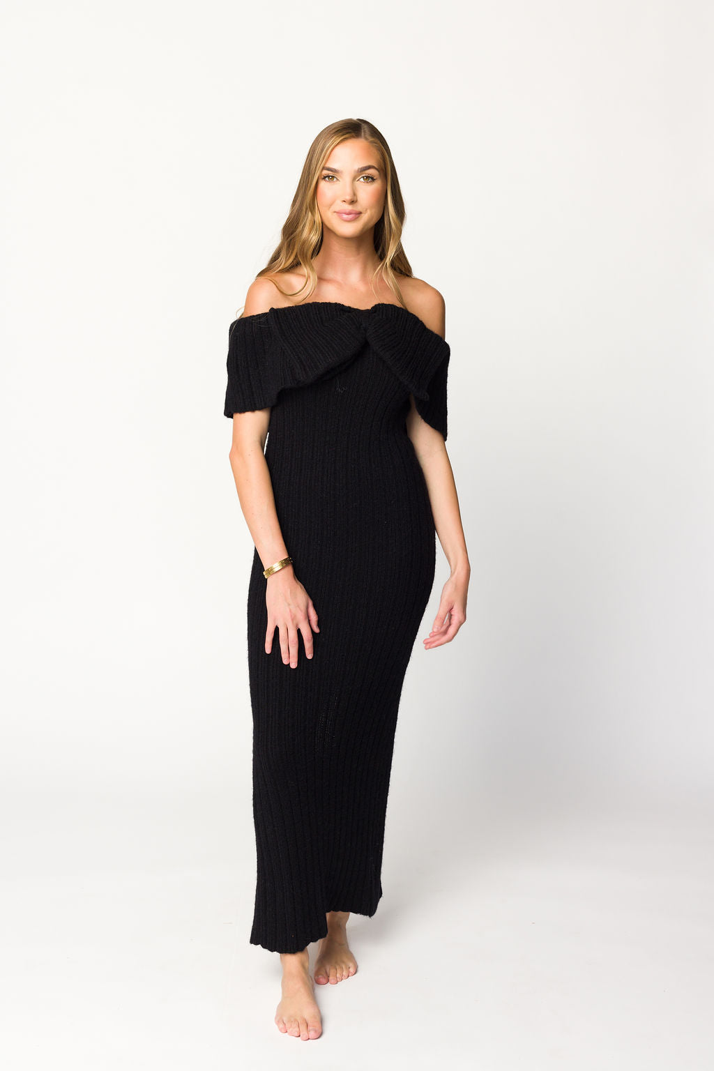 Aston Bow Front Maxi Sweater Dress in Black - Bump Friendly