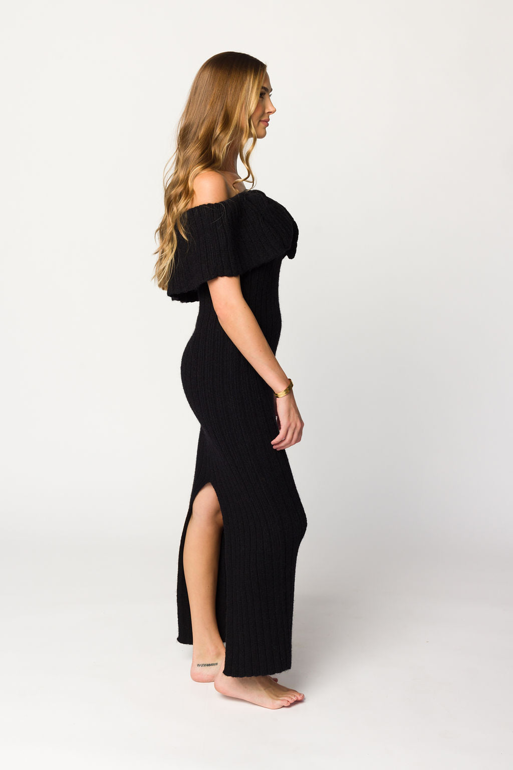 Aston Bow Front Maxi Sweater Dress in Black - Bump Friendly