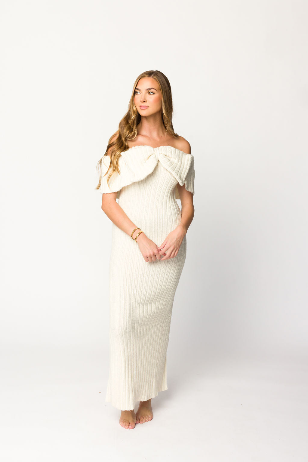 Aston Bow Front Maxi Sweater Dress in Ivory– Bump Friendly & Inclusive Sizing (S-3XL)