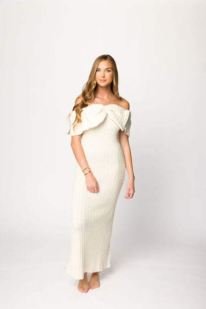 Aston Bow Front Maxi Sweater Dress in Ivory– Bump Friendly & Inclusive Sizing (S-3XL)