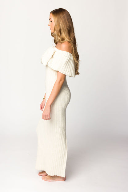 Aston Bow Front Maxi Sweater Dress in Ivory– Bump Friendly & Inclusive Sizing (S-3XL)