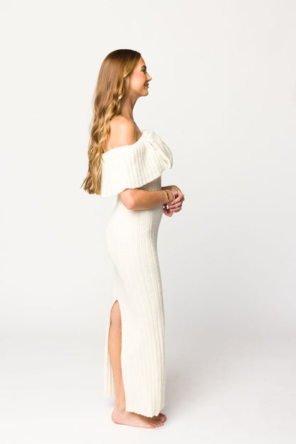 Aston Bow Front Maxi Sweater Dress in Ivory– Bump Friendly & Inclusive Sizing (S-3XL)