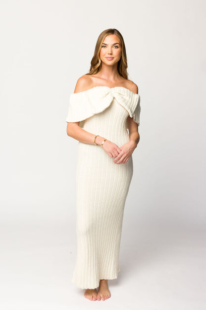 Aston Bow Front Maxi Sweater Dress in Ivory– Bump Friendly & Inclusive Sizing (S-3XL)
