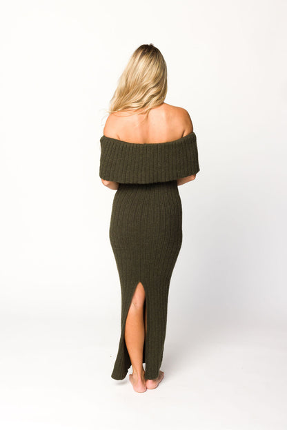 Aston Bow Front Maxi Sweater Dress in Dark Green - Bump Friendly