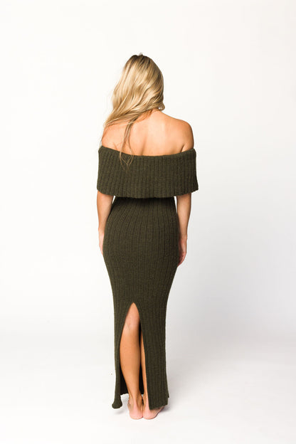Aston Bow Front Maxi Sweater Dress in Dark Green - Bump Friendly