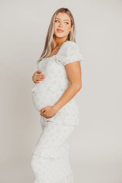 Ada Smocked Dress in Blue Floral- Bump Friendly & Inclusive Sizing (S-3XL)