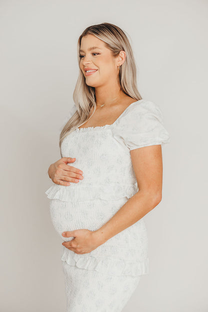 Ada Smocked Dress in Blue Floral- Bump Friendly & Inclusive Sizing (S-3XL)