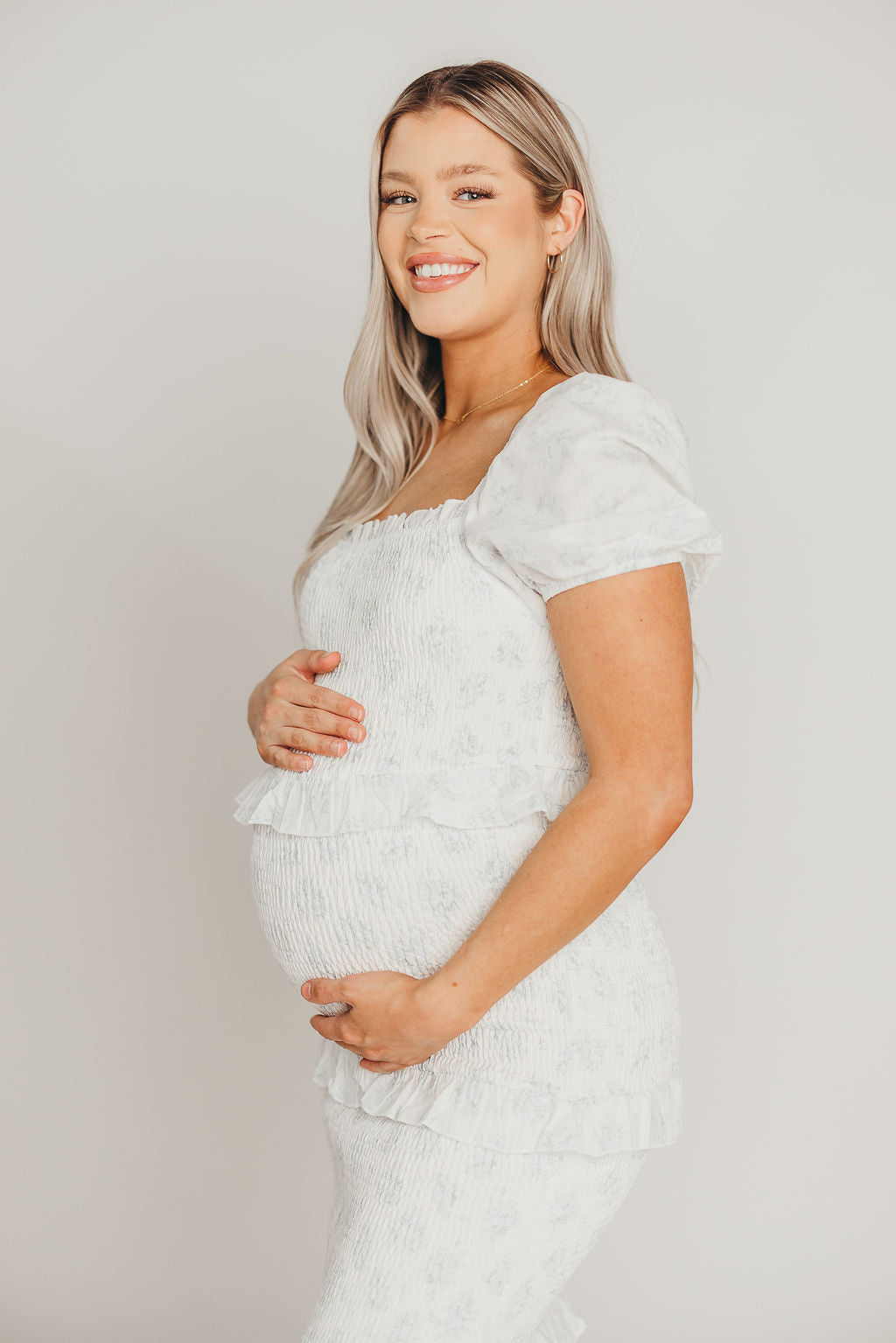 Ada Smocked Dress in Blue Floral- Bump Friendly & Inclusive Sizing (S-3XL)