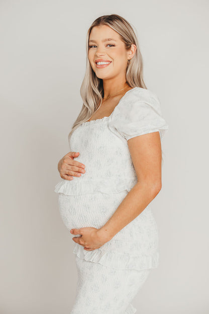 Ada Smocked Dress in Blue Floral- Bump Friendly & Inclusive Sizing (S-3XL)
