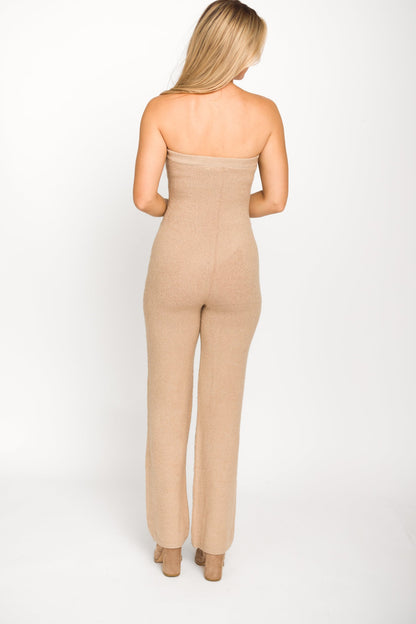 James Strapless Jumpsuit in Tan