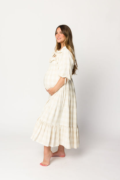 Clea Dress in Natural Plaid - Bump Friendly