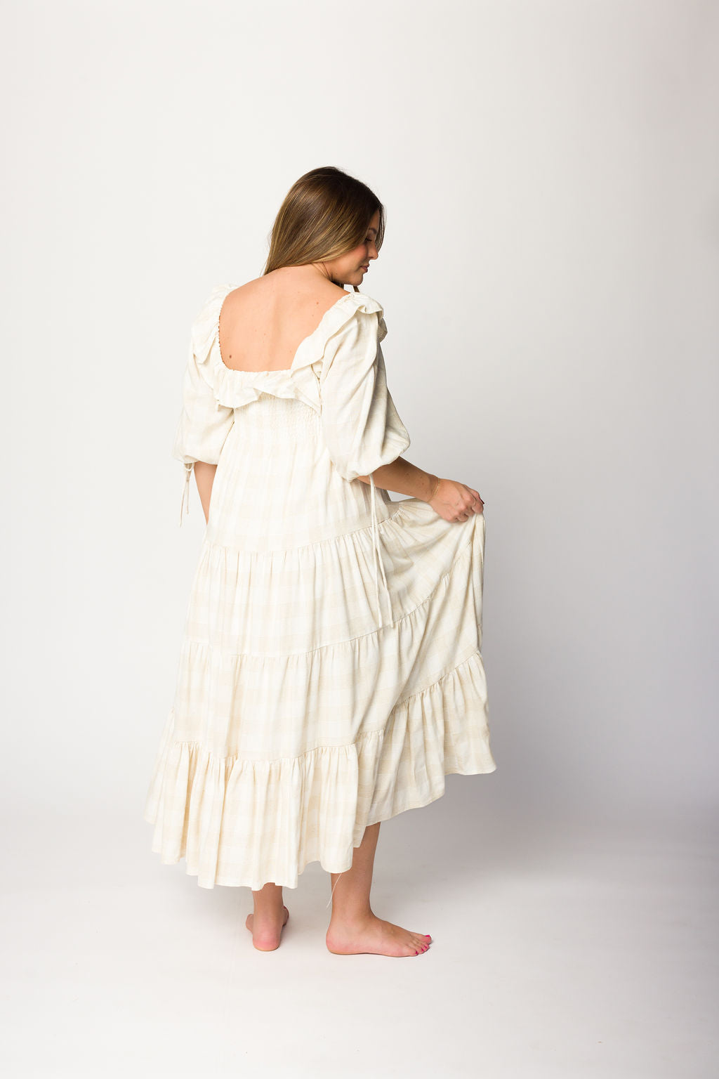 Clea Dress in Natural Plaid - Bump Friendly