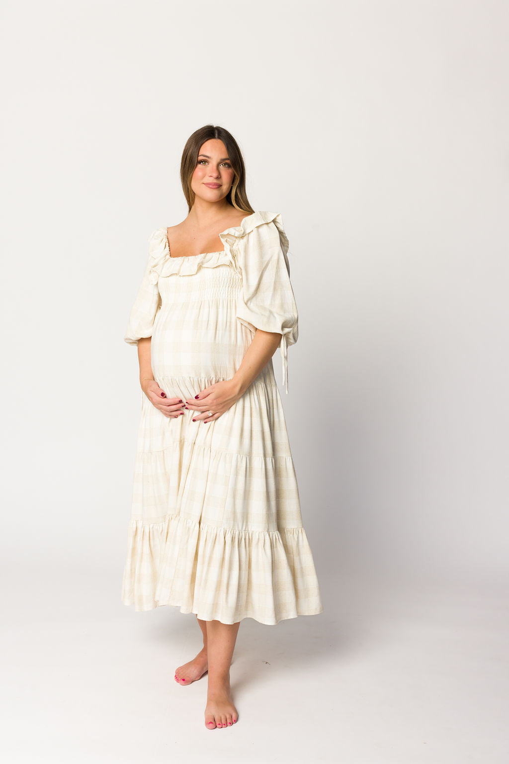Clea Dress in Natural Plaid - Bump Friendly