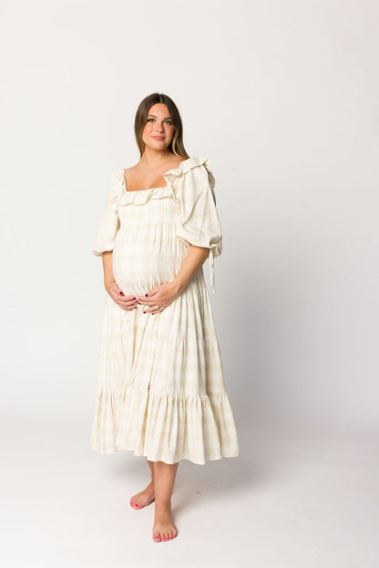 Clea Dress in Natural Plaid - Bump Friendly